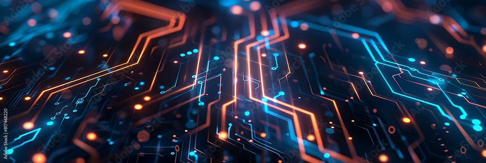 Poster abstract digital data background with glowing circuit lines