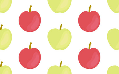 Red and green apples isolated on a white background. Seamless pattern. Flat style. Background for paper, cover, textile, interior decor.