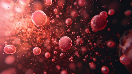 Detailed close-up of red blood cells in a dynamic and abstract environment, suggesting microscopic imagery or scientific illustration