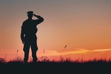 Silhouette of a soldier saluting