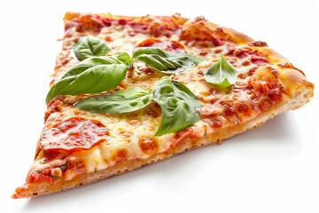 slice of pizza on white background