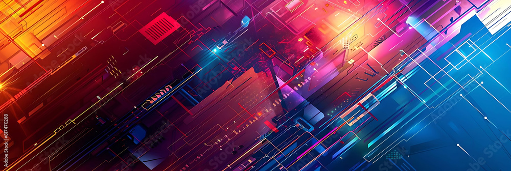 Poster abstract futuristic technology background with geometric patterns featuring a blue wall and a red li