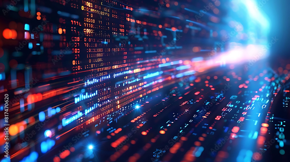 Poster abstract internet background with binary code and digital data transfer