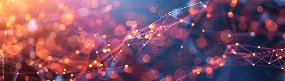 Poster abstract network connections with blurred lines and nodes lights in the background