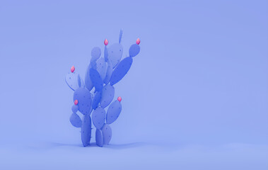 Lonely cactus standing alone on blue purple background. Decorative composition of groups of different species of multicolored cacti on green background. Cinco de Mayo Contemporary art.	