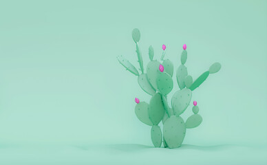 Lonely cactus standing alone on green background. Decorative composition of groups of different species of multicolored cacti on green background. Cinco de Mayo Contemporary art.	