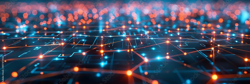 Poster abstract network connections with glowing lines and dots