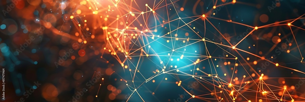 Poster abstract network connections with glowing lines and dots on a dark background