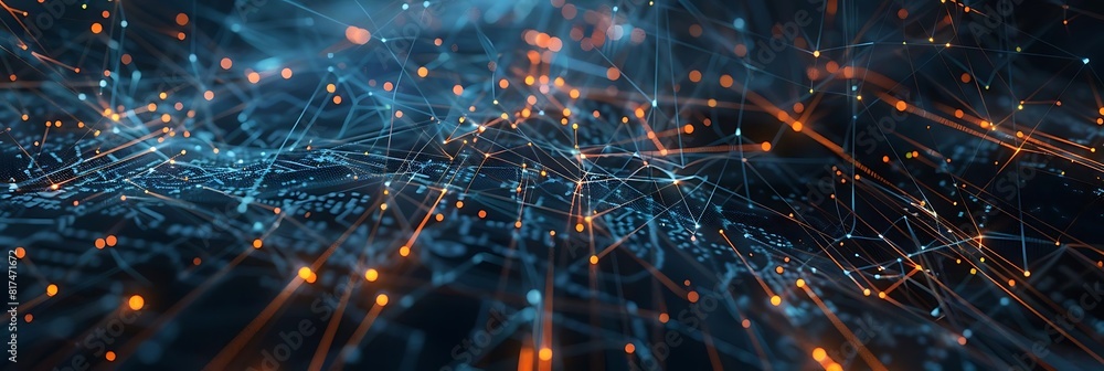 Poster abstract network grid with data transfer lines and nodes