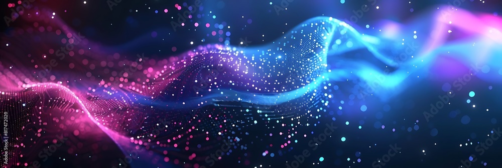 Poster abstract technology background with digital waveforms and data flowing in the air