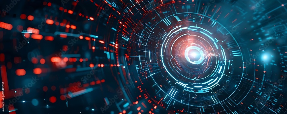 Poster abstract technology background with futuristic hud interface featuring a red wall