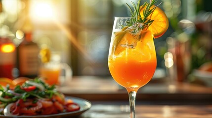 Enjoy a delightful selection of brunch cocktails featuring refreshing orange mimosas and invigorating bloody marys