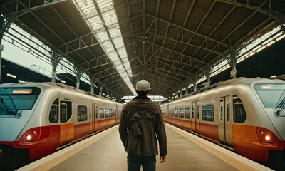 On the Platform: A Man's Contemplative Gaze at the Train Station