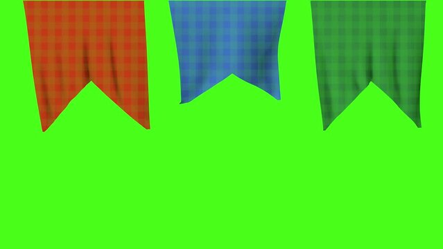 4K Video. Animation of party flags in croma key background. Bandeirolas de festa junina. Color party flags. Bandeirolas de festa de S&atilde;o Jo&atilde;o. Decora&ccedil;&atilde;o de arrai&aacute;