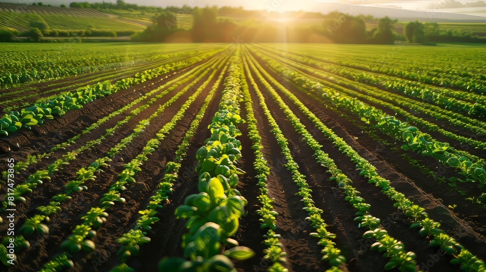 Poster aerial view of a carrot farm with meticulously arranged rows creating a captivating pattern across t
