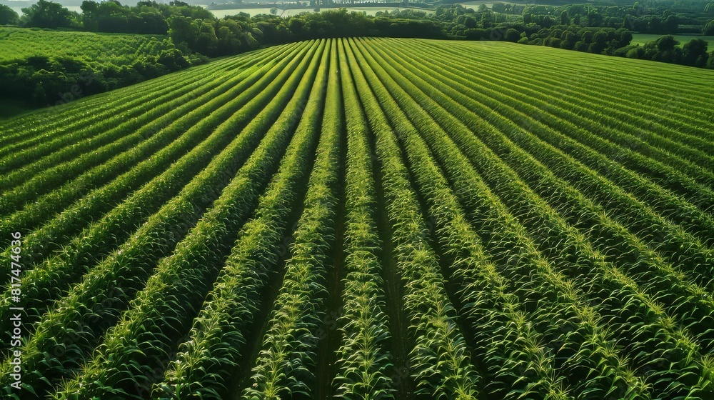 Aufkleber aerial view of a corn field with perfectly aligned rows creating a mesmerizing pattern generative ai