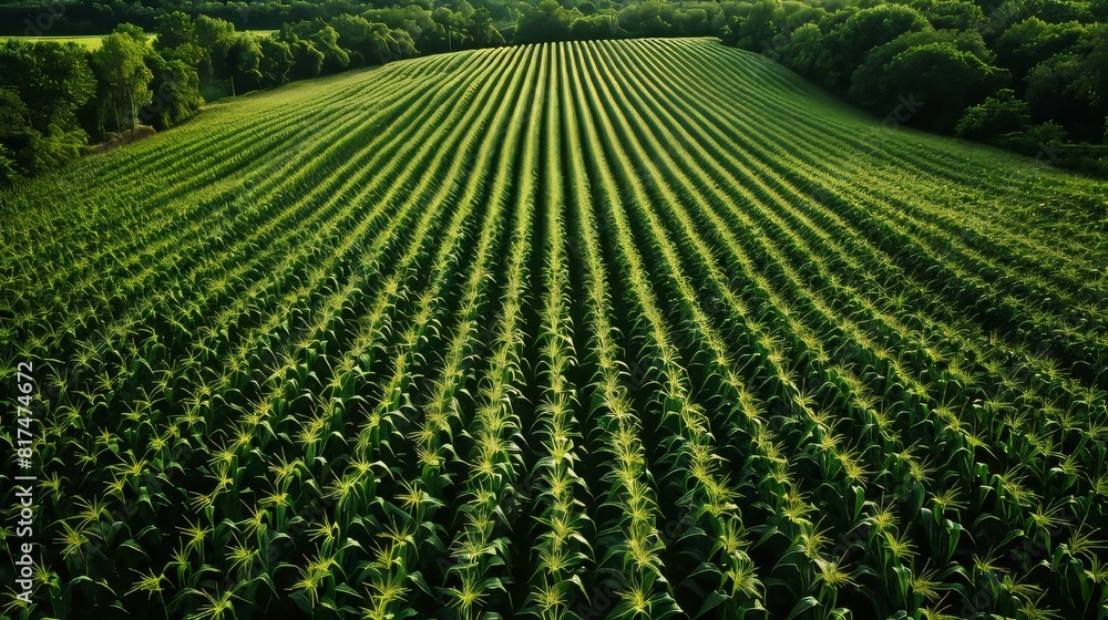 Aufkleber aerial view of a corn field with perfectly aligned rows creating a mesmerizing pattern generative ai