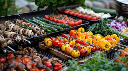 Colorful Assortment of Grilled Vegetables and Fresh Produce at Outdoor BBQ