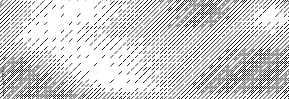 Poster Dashed line diagonal texture. Slanted dash lines pattern background. Straight tilted interrupted stripes wallpaper. Abstract dither rasterized grunge overlay. Wide rippled vector texture