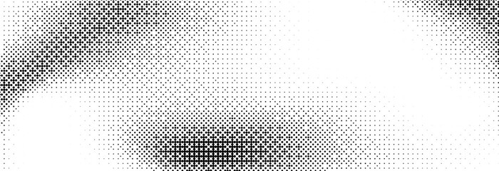 Pixelated bitmap gradient texture. Black and white dither pattern wallpaper. Abstract glitchy pattern. 8 bit video game background. Wide raster backdrop. Retro pixel art Illustration. Vector © vika_k