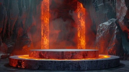 Obraz premium 3d podium stage in the fire land background 