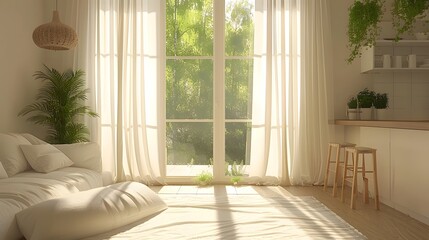 Fototapeta premium Modern Apartment Living Room with City View