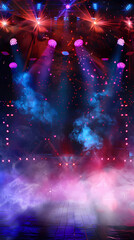 Empty stage, colorful spotlights