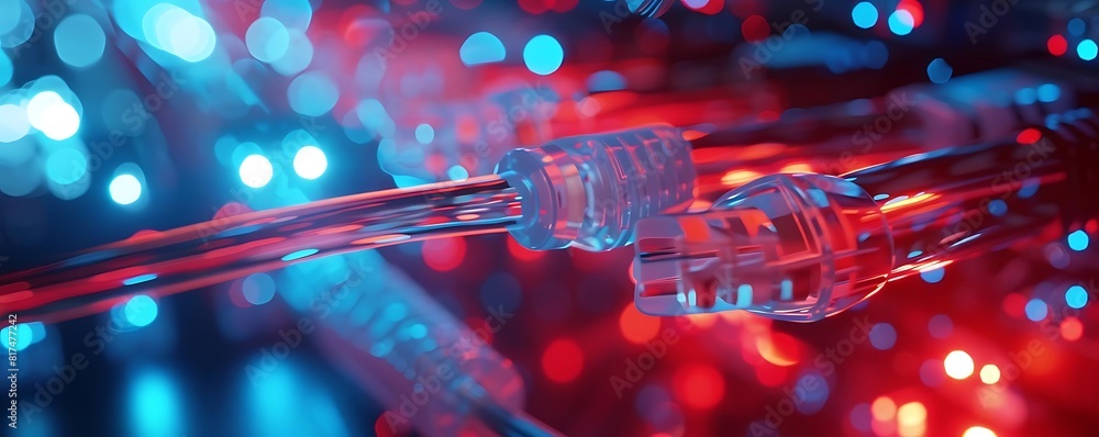 Poster close - up of network cables and connectors with data flow