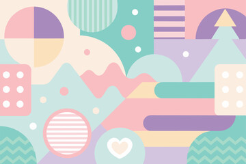 Form vector patterns design in cute pastel tones