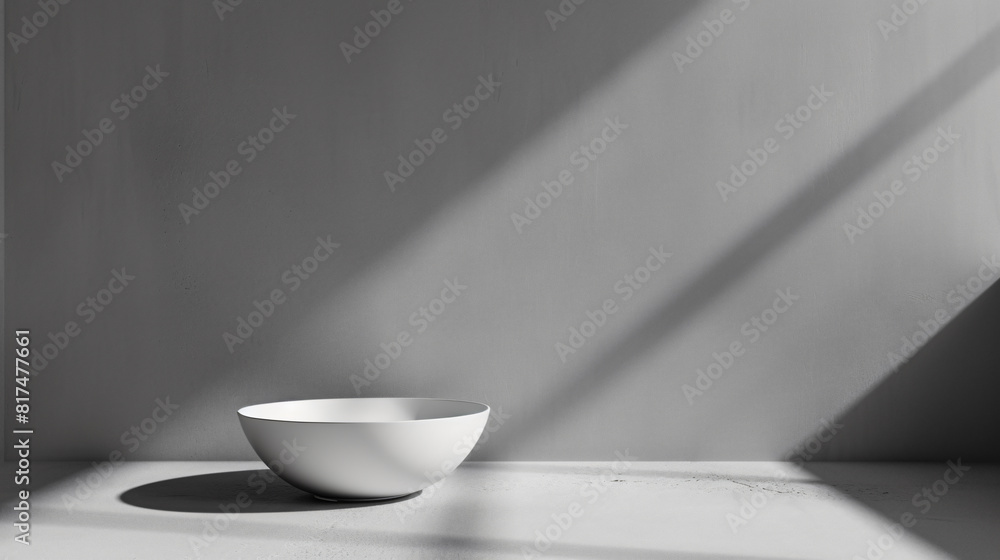 Poster minimalist white bowl with light and shadow background for product photography with copy space text,