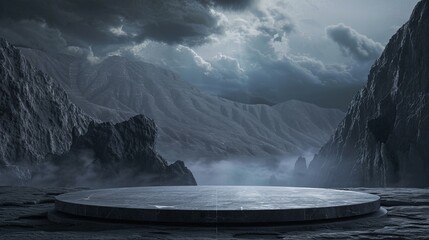 3d podium stage in the storm land background 