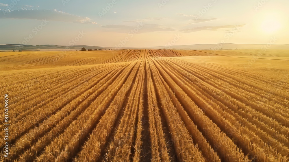 Aufkleber aerial view of expansive wheat fields with uniform rows creating a beautiful pattern in the landscap