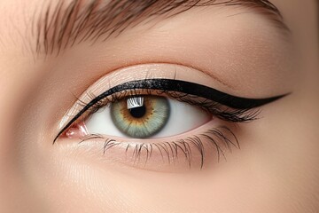 Obraz premium A detailed view of a womans eye with precise black eyeliner, enhancing the shape and intensity of her gaze