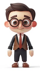 cute Economist character white background 3D styled character funny cute front view simple 3d full color