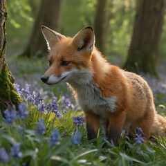 Fototapeta premium a fox that is standing in the grass near a tree