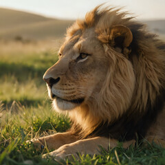 Obraz premium a sitting in the grass with his head turned to the side