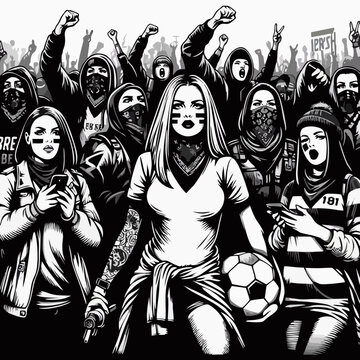 women or girl hooligans ultras casual football fans vector