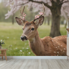 a deer with a flower crown on its head