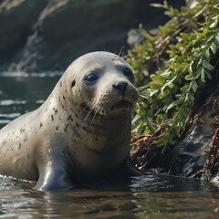 Obraz premium a seal that is laying in the water