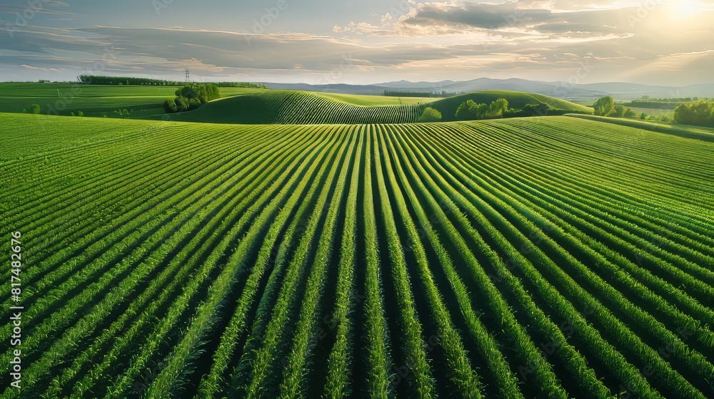 Aufkleber aerial view of expansive wheat fields with uniform rows creating a beautiful pattern in the landscap