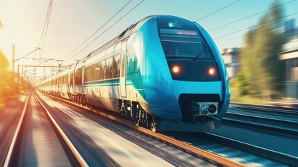 Fototapeta premium This sleek train cuts through the city like an arrow, leaving onlookers in awe of its speed and elegance.