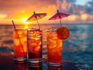 Savoring the Delights of Beachside Cocktails at Sunset - Indulgence and Relaxation - Tropical and...
