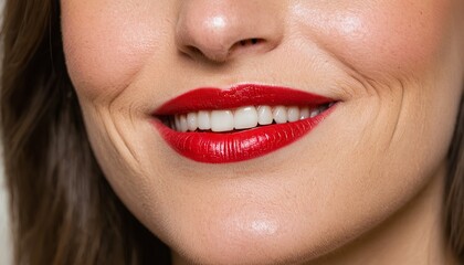 Radiant Red Lips: A Closeup of a Smiling Woman