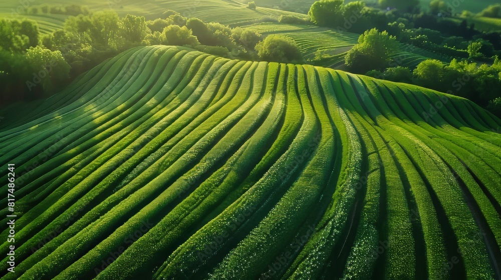 Aufkleber aerial view of expansive wheat fields with uniform rows creating a beautiful pattern in the landscap