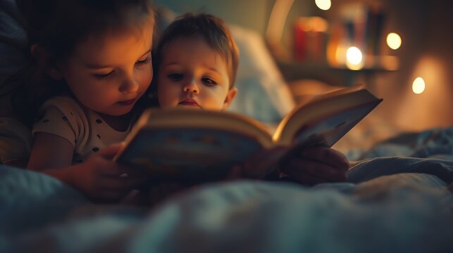 A parent reading a bedtime story with different tones, close up, family theme, whimsical, Multilayer, a child s bedroom as backdrop