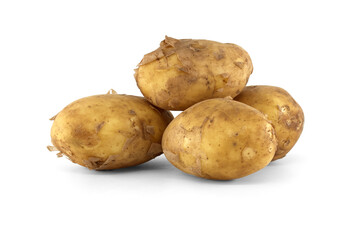 Recent harvest early season potatoes isolated on white