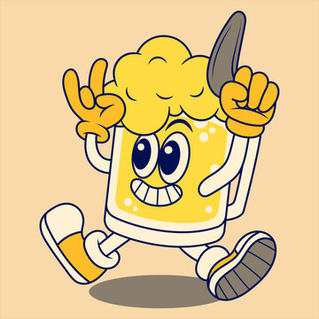 recommend clip art: Happy Beer Mug Mascot Character holding Boomerang. Retro Flat Cartoon Style. Cartoon Funny Character. Vector Illustration for Logo, Mascot, Merchandise, T-Shirt, Stickers, etc.