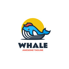 Vector Logo Illustration Whale Simple Mascot Style.