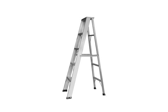 Close-up view of an aluminum ladder used for various mechanic jobs isolated on a png file with a transparent background. - Powered by Adobe