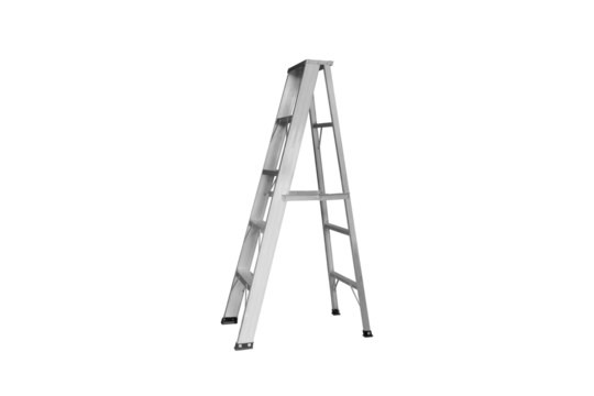 Close-up view of an aluminum ladder used for various mechanic jobs isolated on a png file with a transparent background.
